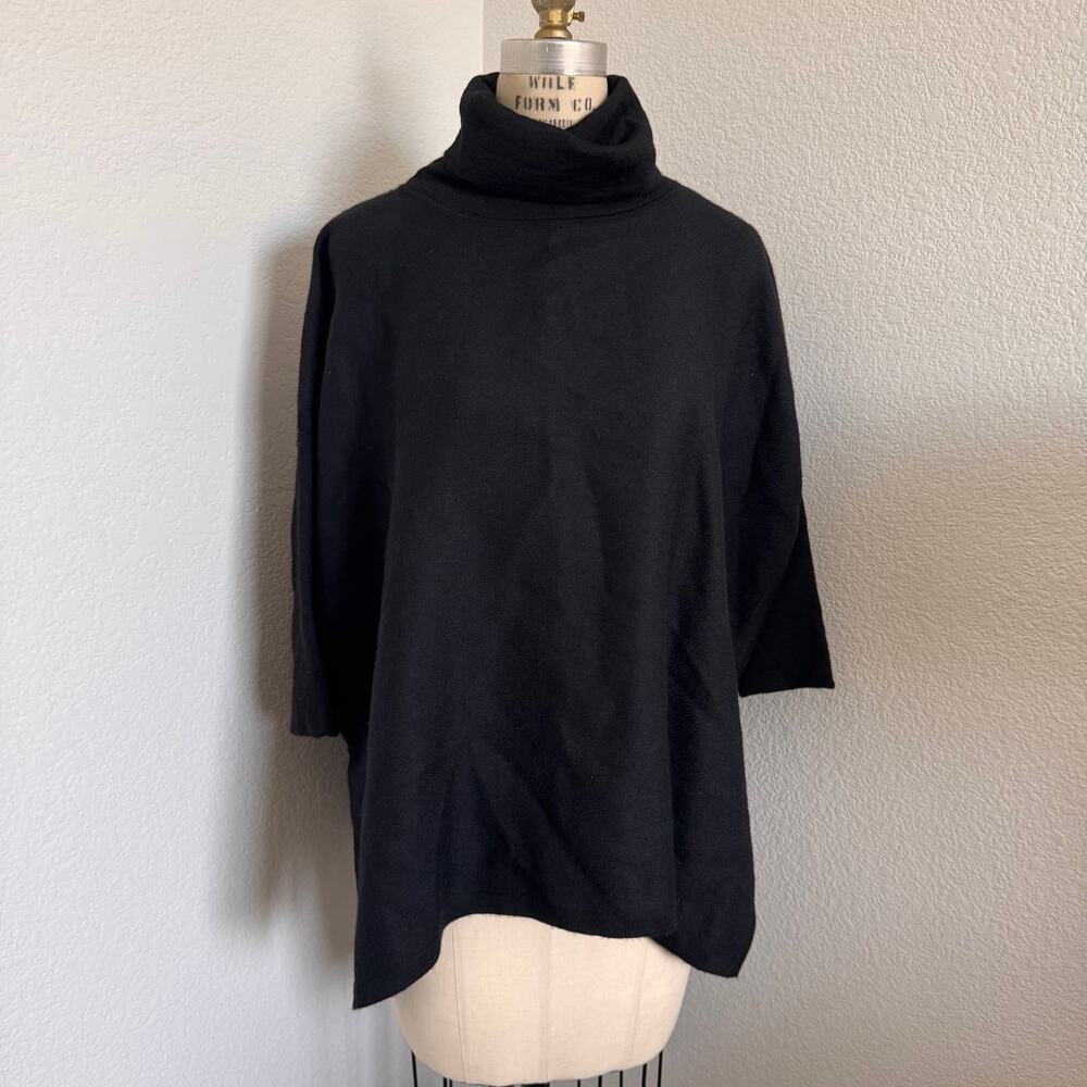 Cuyana - Petite Black Baby Alpaca Cowl Neck Poncho Sweater Luxury Minimalist